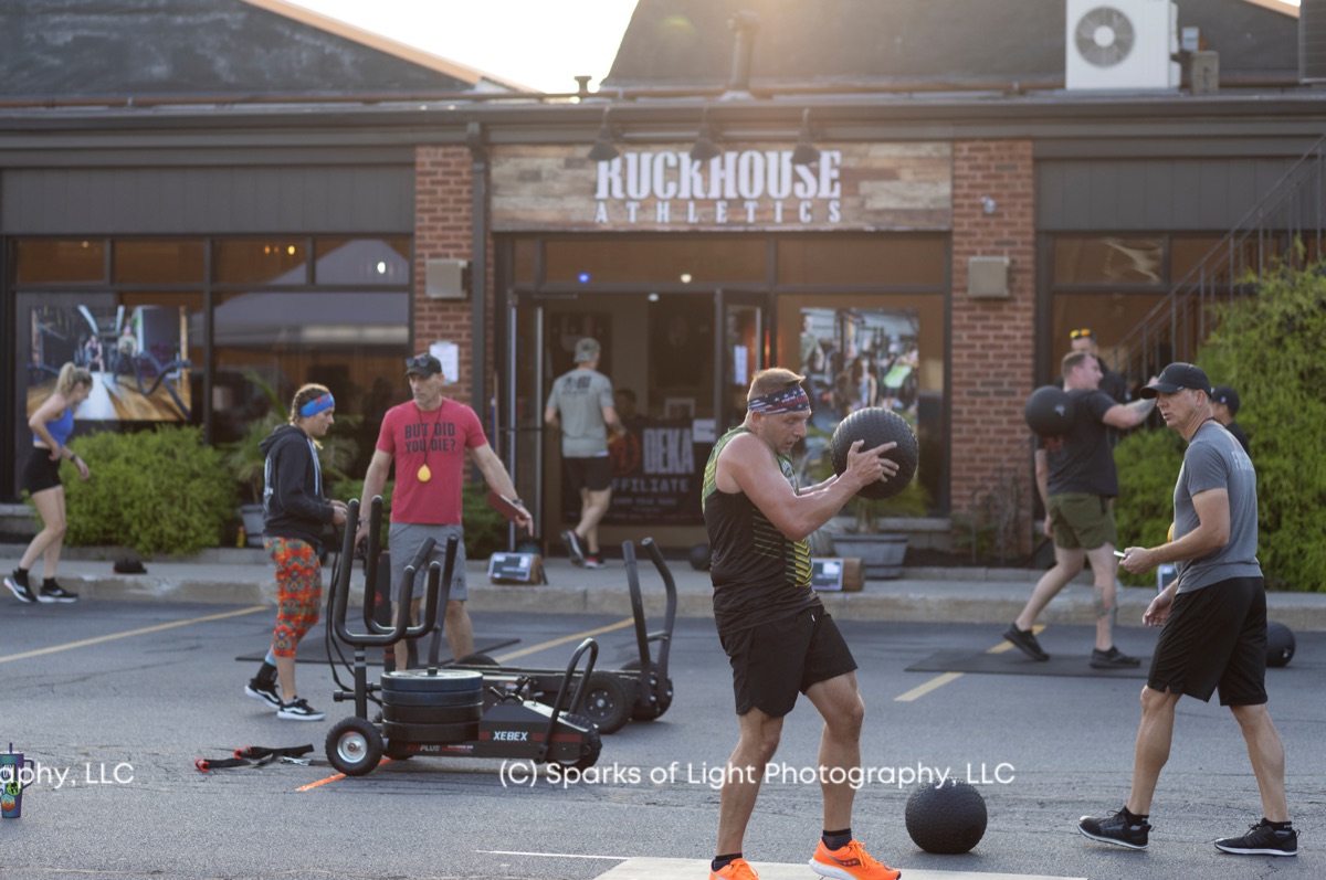 DEKA competition underway in front of Ruckhouse Athletics in Rochester NY