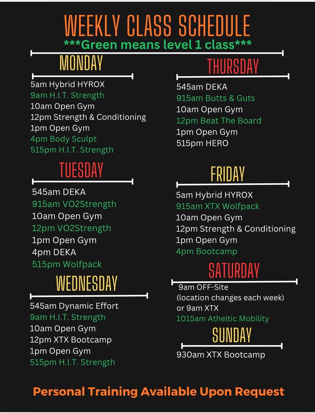 Ruckhouse Athletics calendar
