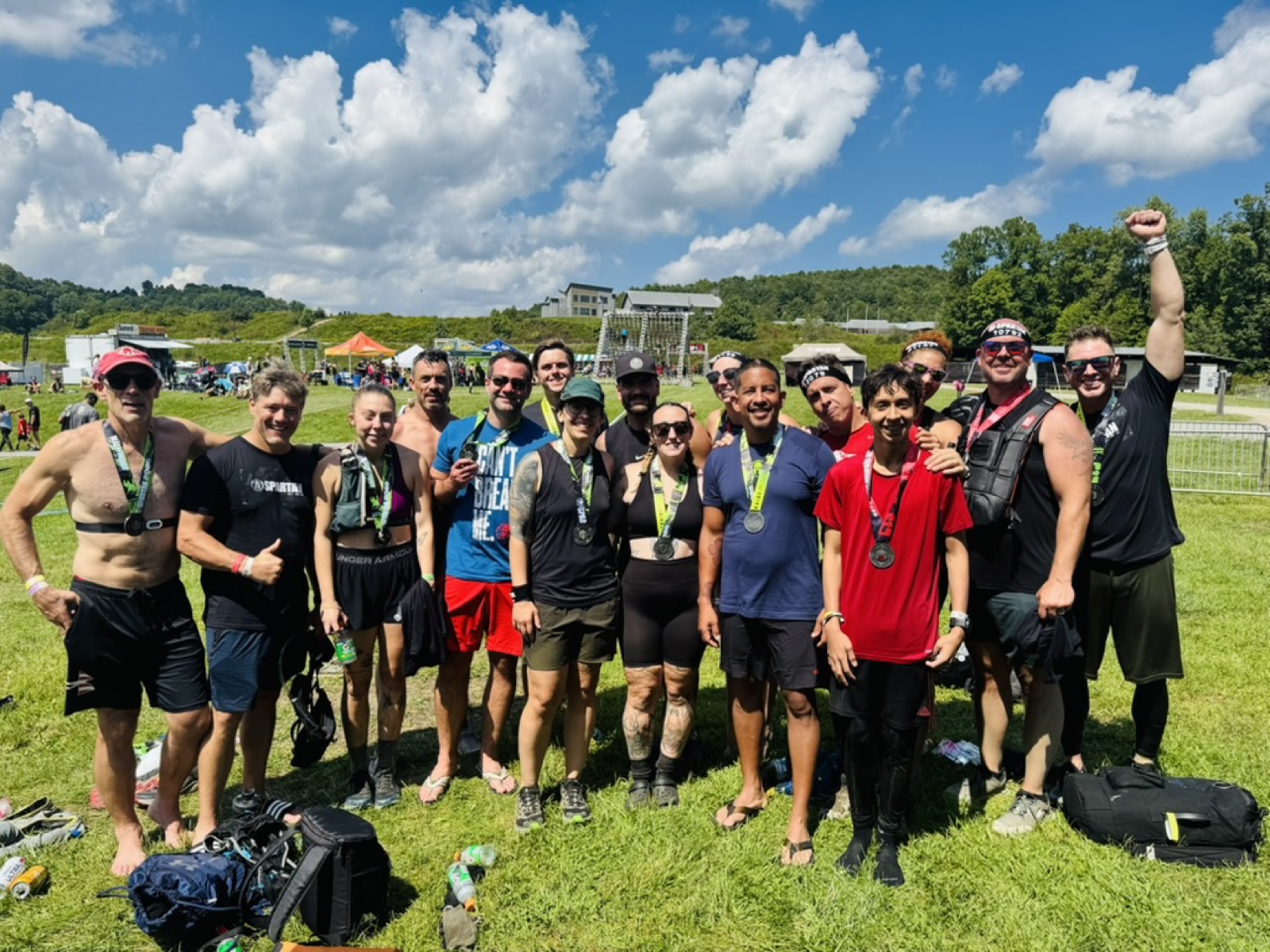 The full Ruckhouse Athletics squad with medals after the Spartan West Virginia Trifecta Weekend