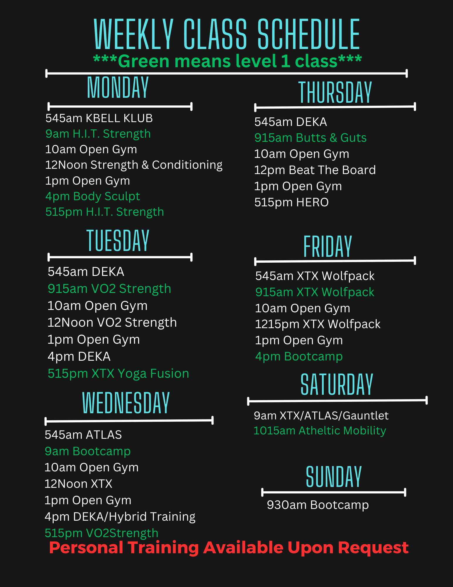 Ruckhouse Athletics calendar